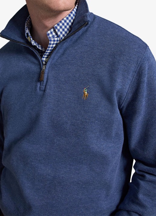 Ralph Lauren Ribgebreide trui met halve rits - detail 3 derby blue heather / blauw
