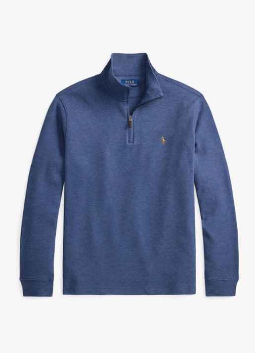 Ralph Lauren Ribgebreide trui met halve rits - voorkant 4 derby blue heather / blauw