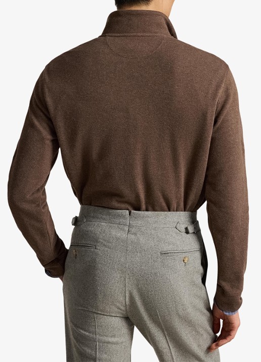 Ralph Lauren Ribgebreide trui met halve rits - achterkant nutmeg brown heather / bruin