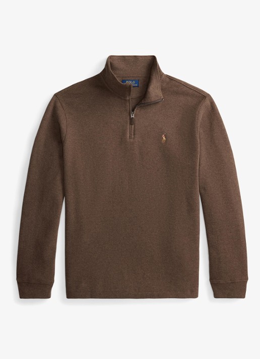 Ralph Lauren Ribgebreide trui met halve rits - voorkant 4 nutmeg brown heather / bruin