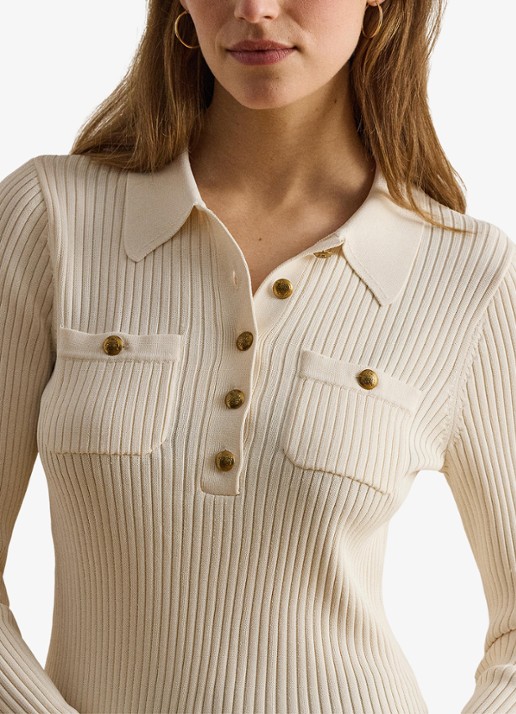 Ralph Lauren Ribgebreide trui met opgestikte zakken - detail 5 mascarpone crème / crème
