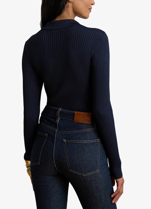 Ralph Lauren Ribgebreide trui met opgestikte zakken - achterkant lauren navy / blauw