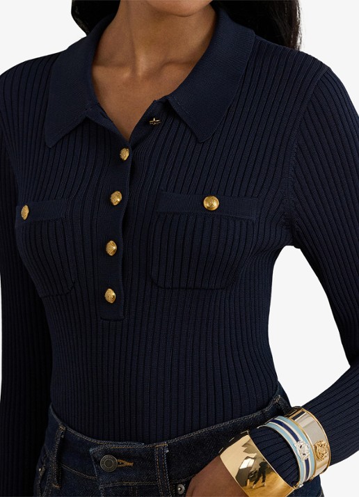 Ralph Lauren Ribgebreide trui met opgestikte zakken - detail 3 lauren navy / blauw