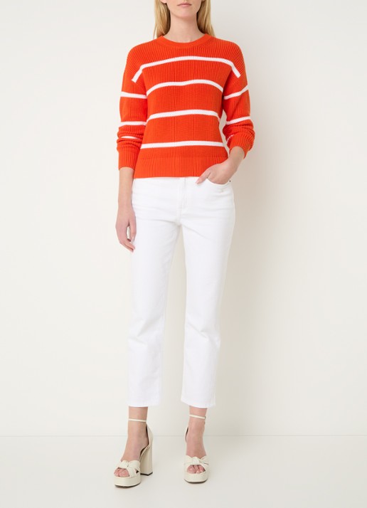 Ralph Lauren Ribgebreide trui met streepprint - voorkant 4 oranjerood