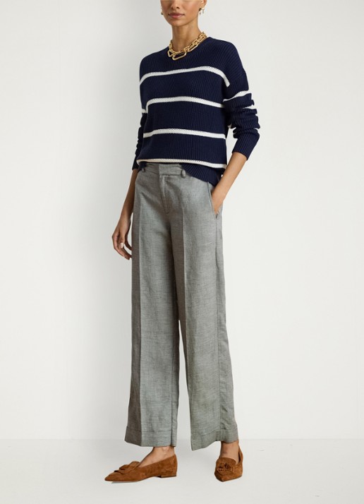 Ralph Lauren Ribgebreide trui met streepprint - voorkant 2 donkerblauw