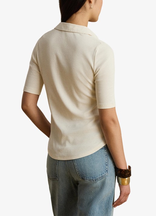 Ralph Lauren Ribgrebreide top met borstzakken - achterkant 3 mascarpone crème / crème