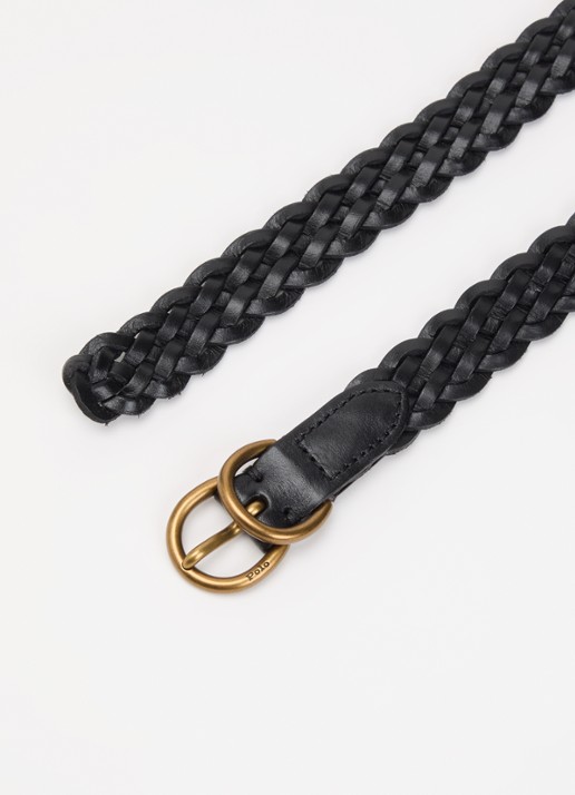 Ralph Lauren Riem van leer met gevlochten detail  - detail 2 zwart