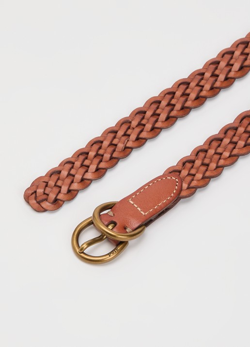 Ralph Lauren Riem van leer met gevlochten detail  - detail 2 cognac