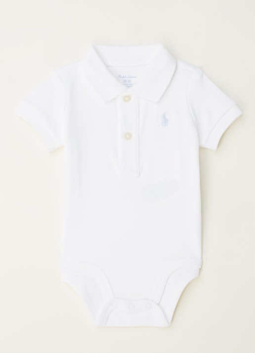 Ralph Lauren Romper met polokraag en logoborduring - voorkant wit