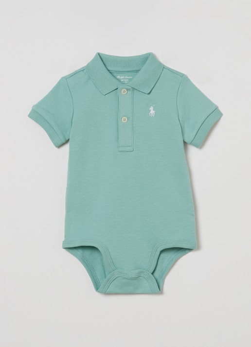 Ralph Lauren Romper met polokraag en logoborduring - voorkant lichtgroen