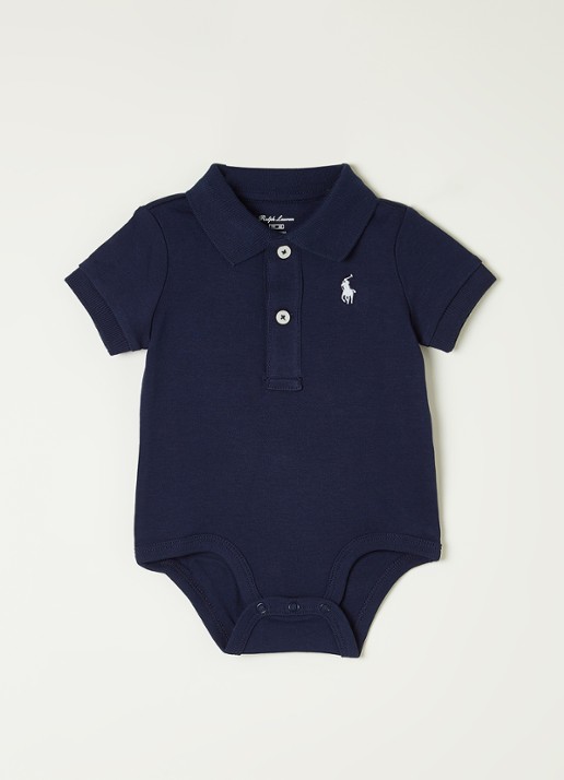 Ralph Lauren Romper met polokraag en logoborduring - voorkant donkerblauw