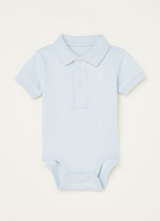 Ralph Lauren Romper met polokraag en logoborduring - voorkant lichtblauw