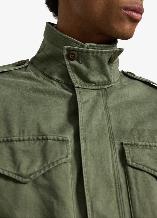 Ralph Lauren Satinet veldjas met opgestikte zakken en trekkoord - detail 2 mint olive washed / olijfgroen