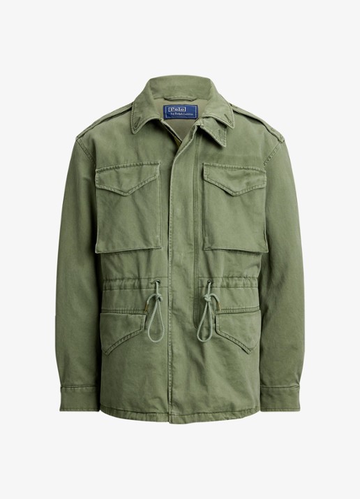 Ralph Lauren Satinet veldjas met opgestikte zakken en trekkoord - voorkant 4 mint olive washed / olijfgroen