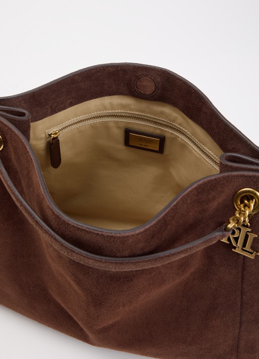 Ralph Lauren Schoudertas van leer - detail 2 donkerbruin