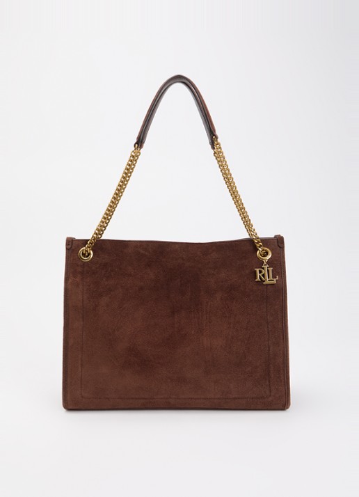 Ralph Lauren Schoudertas van leer - voorkant donkerbruin