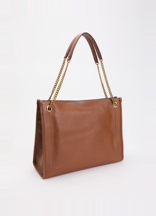 Ralph Lauren Schoudertas van leer - achterkant 5 cognac