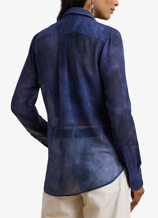 Ralph Lauren Semi-transparante blouse met borstzakken - achterkant blue multi / blauw