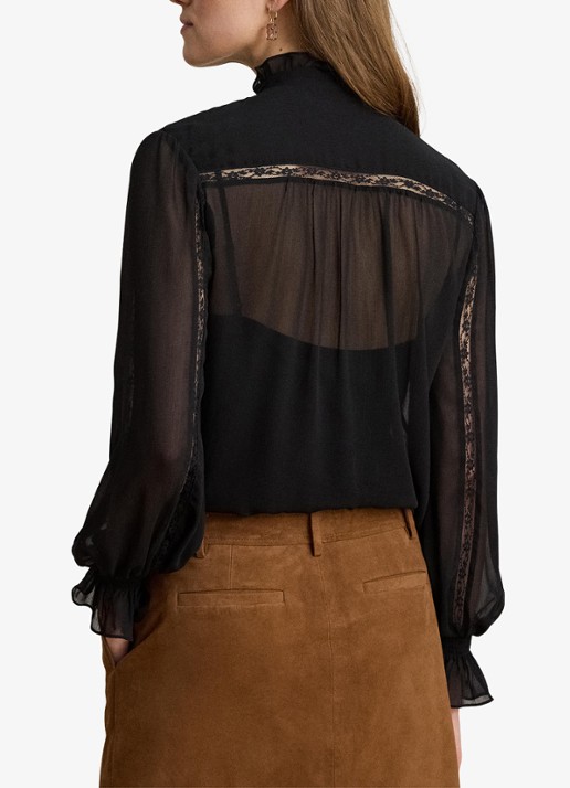 Ralph Lauren Semi-transparante blouse met ruches - achterkant zwart