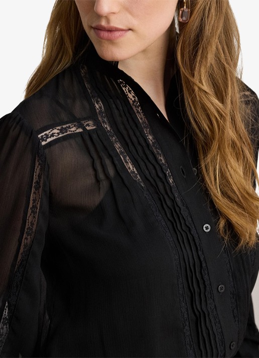 Ralph Lauren Semi-transparante blouse met ruches - detail 5 zwart