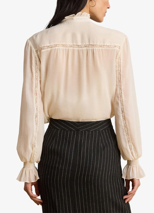 Ralph Lauren Semi-transparante blouse met ruches - achterkant 5 mascarpone crème / crème