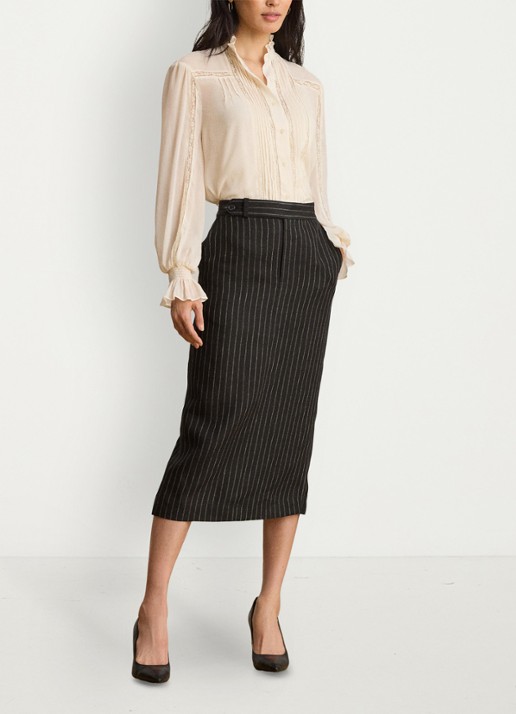 Ralph Lauren Semi-transparante blouse met ruches - voorkant 4 mascarpone crème / crème