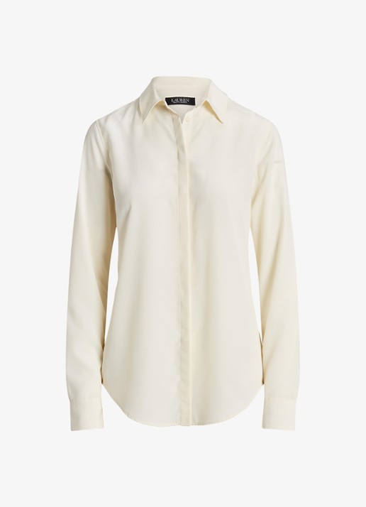 Ralph Lauren Semi-transparante blouse met sierknopen - voorkant mascarpone cream / beige