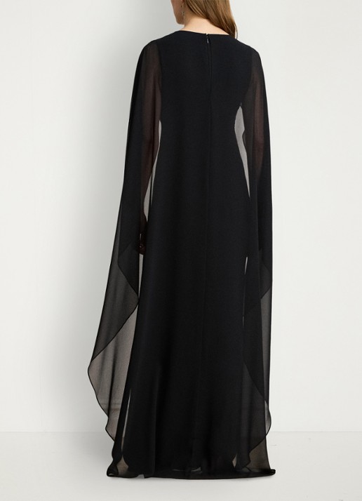Ralph Lauren Semi-transparante maxi jurk met cape - achterkant 5 zwart