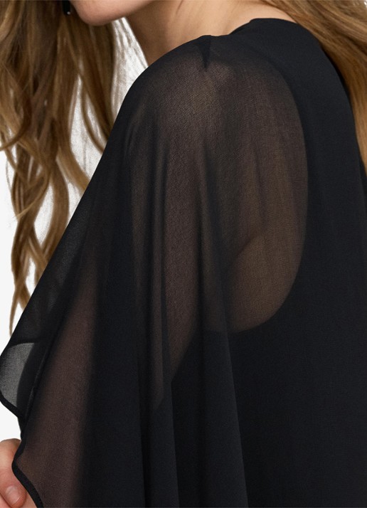 Ralph Lauren Semi-transparante maxi jurk met cape - detail 4 zwart