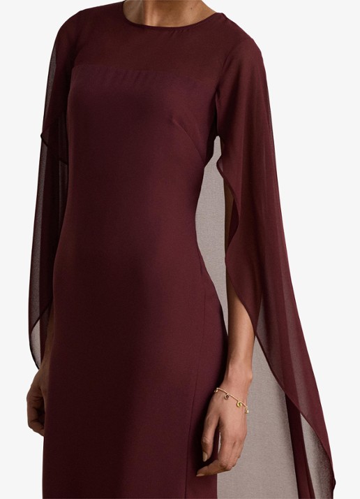 Ralph Lauren Semi-transparante maxi jurk met cape - detail 3 dark garnet / bordeauxrood