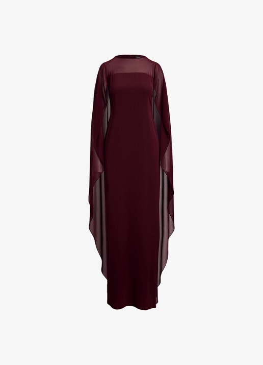 Ralph Lauren Semi-transparante maxi jurk met cape - voorkant 4 dark garnet / bordeauxrood