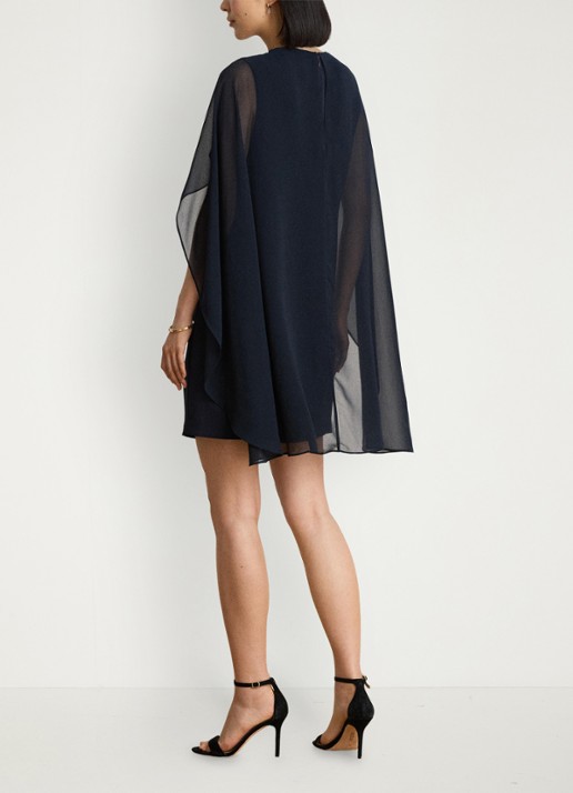 Ralph Lauren Semi-transparante mini jurk met cape - achterkant lauren navy / blauw
