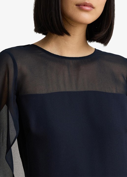 Ralph Lauren Semi-transparante mini jurk met cape - detail 5 lauren navy / blauw
