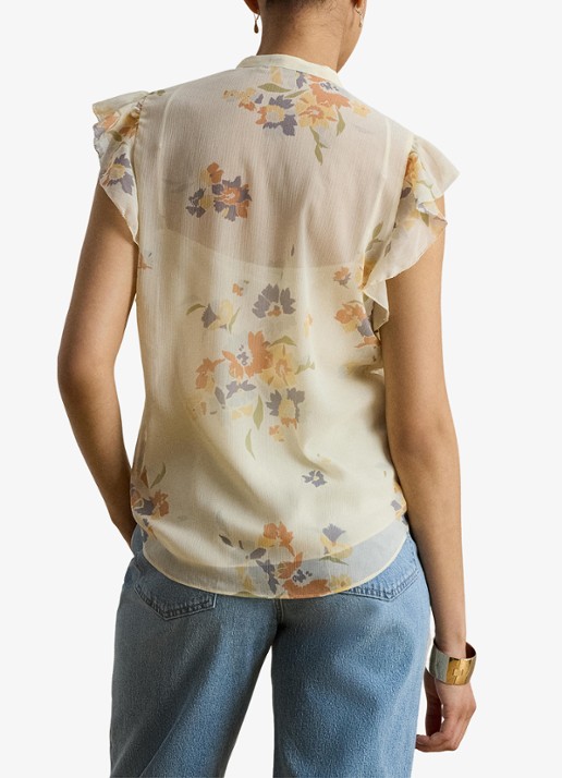 Ralph Lauren Semi-transparante top met bloemen en ruches - achterkant 5 cream multi 2wmn / creme