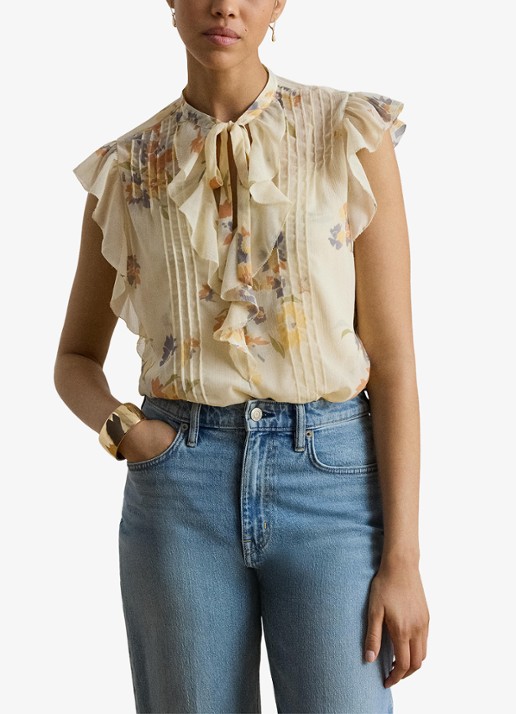 Ralph Lauren Semi-transparante top met bloemen en ruches