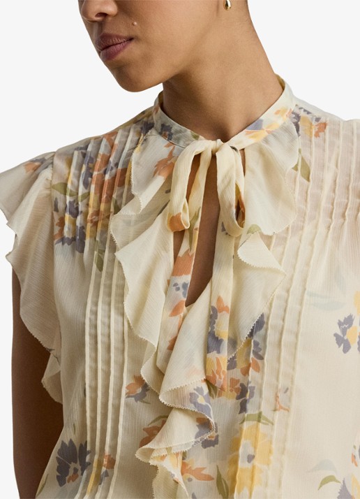 Ralph Lauren Semi-transparante top met bloemen en ruches - detail 4 cream multi 2wmn / creme