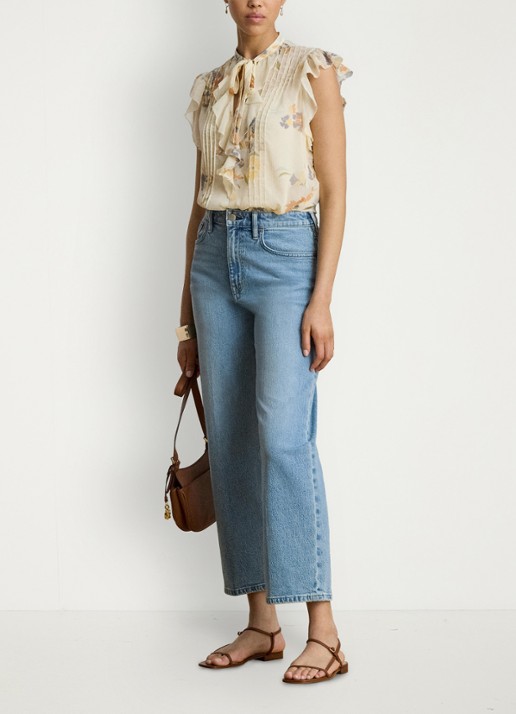 Ralph Lauren Semi-transparante top met bloemen en ruches - voorkant 2 cream multi 2wmn / creme