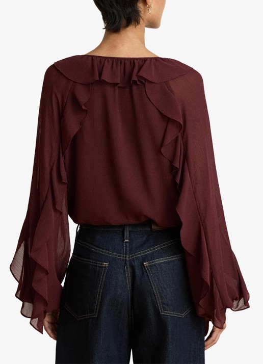 Ralph Lauren Semi-transparante tuniek met ruches - achterkant 5 dark garnet / bordeauxrood