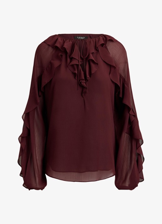 Ralph Lauren Semi-transparante tuniek met ruches - voorkant 3 dark garnet / bordeauxrood