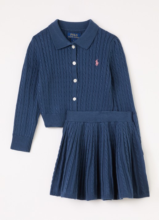 Ralph Lauren Set van kabelgebreid vest met rok 2-delig