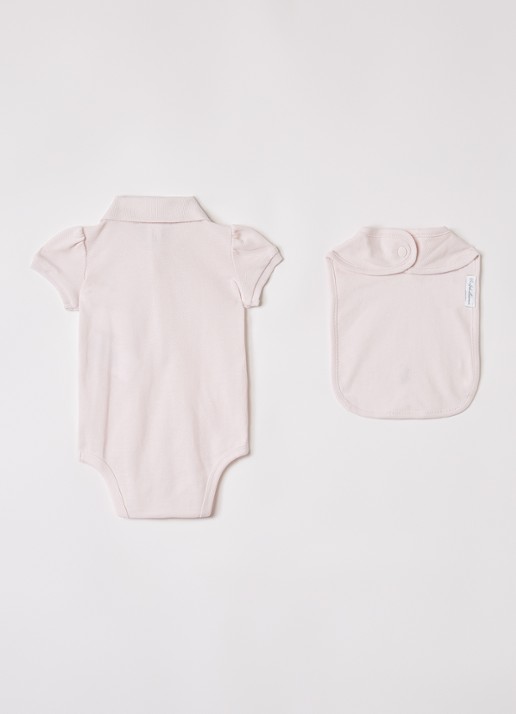 Ralph Lauren Set van romper met muts en slab in giftbox 3-delig - voorkant 2 lichtroze