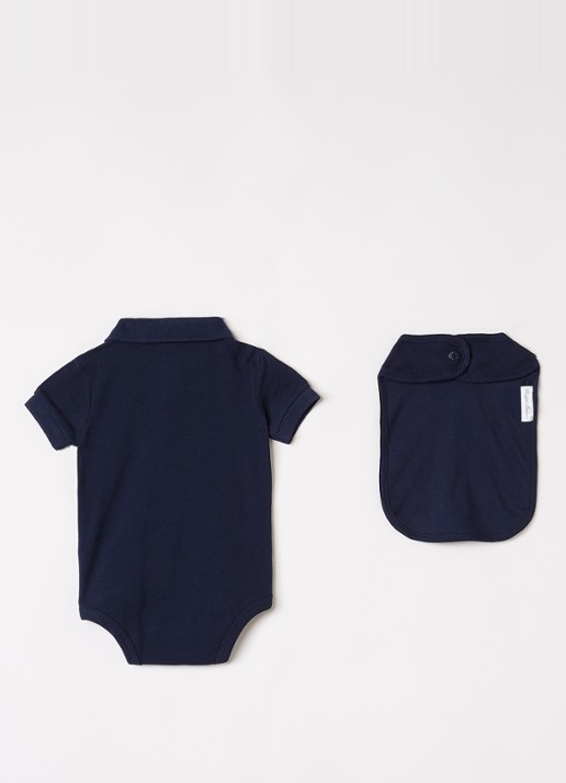 Ralph Lauren Set van romper met muts en slab in giftbox 3-delig - voorkant 3 donkerblauw