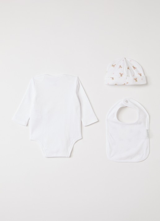 Ralph Lauren Set van romper met muts en slab in giftbox 3-delig - voorkant 2 wit