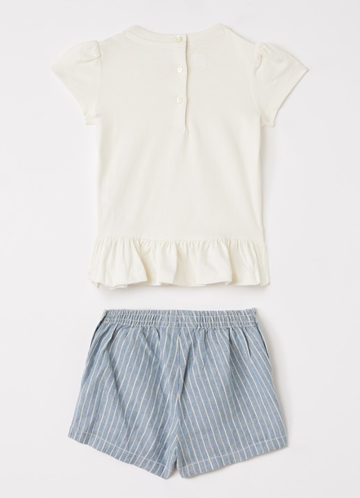 Ralph Lauren Set van T-shirt met korte broek - voorkant 2 gebroken wit