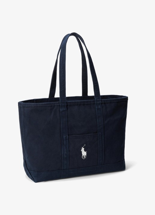 Ralph Lauren Shopper van canvas met logoborduring - detail navy/navy / donkerblauw