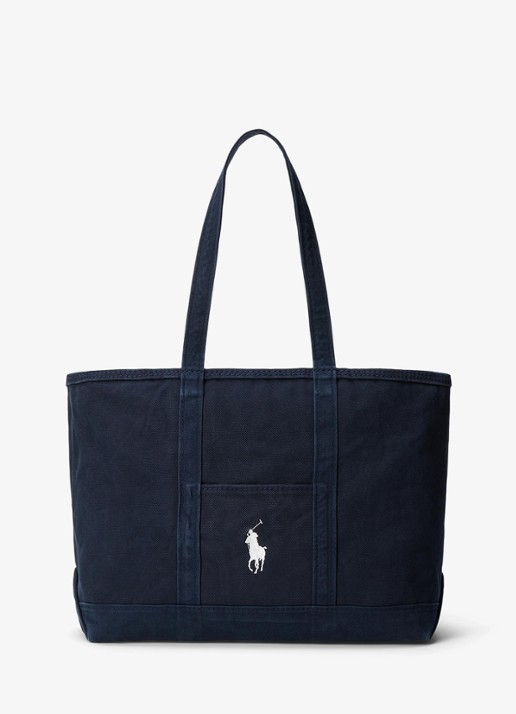 Ralph Lauren Shopper van canvas met logoborduring - voorkant 2 navy/navy / donkerblauw