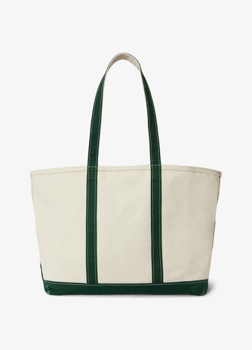 Ralph Lauren Shopper van canvas met logoborduring - achterkant 3 cream/green / crème