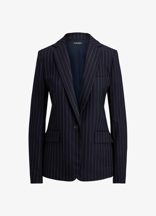Ralph Lauren Single-breasted blazer in wolblend met streepprint en klepzakken - voorkant 2 donkerblauw
