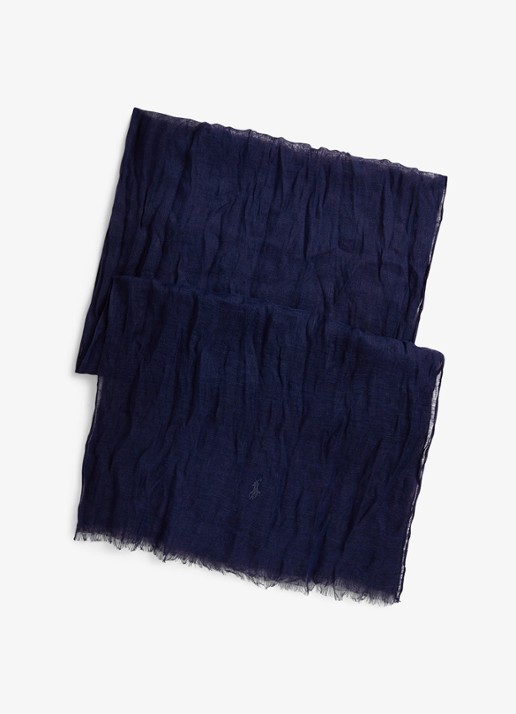 Ralph Lauren Sjaal van linnen - voorkant donkerblauw