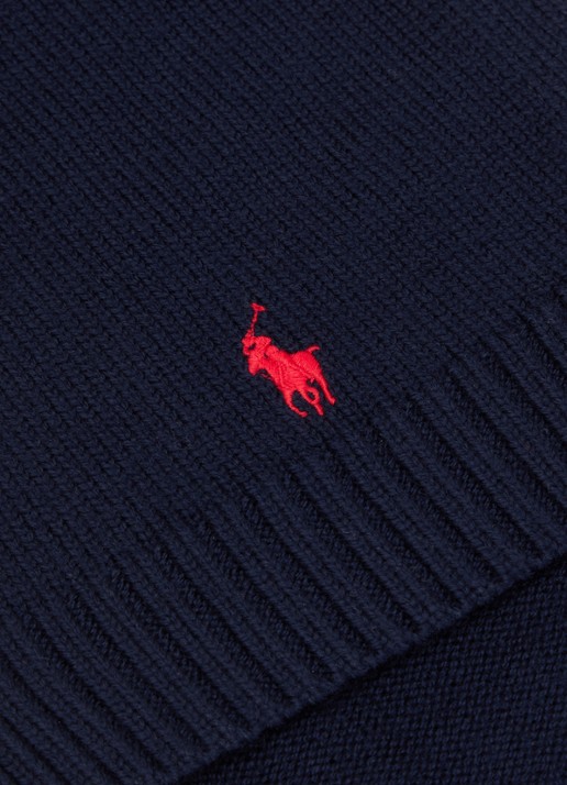 Ralph Lauren Sjaal van wol met logo  - detail 3 donkerblauw